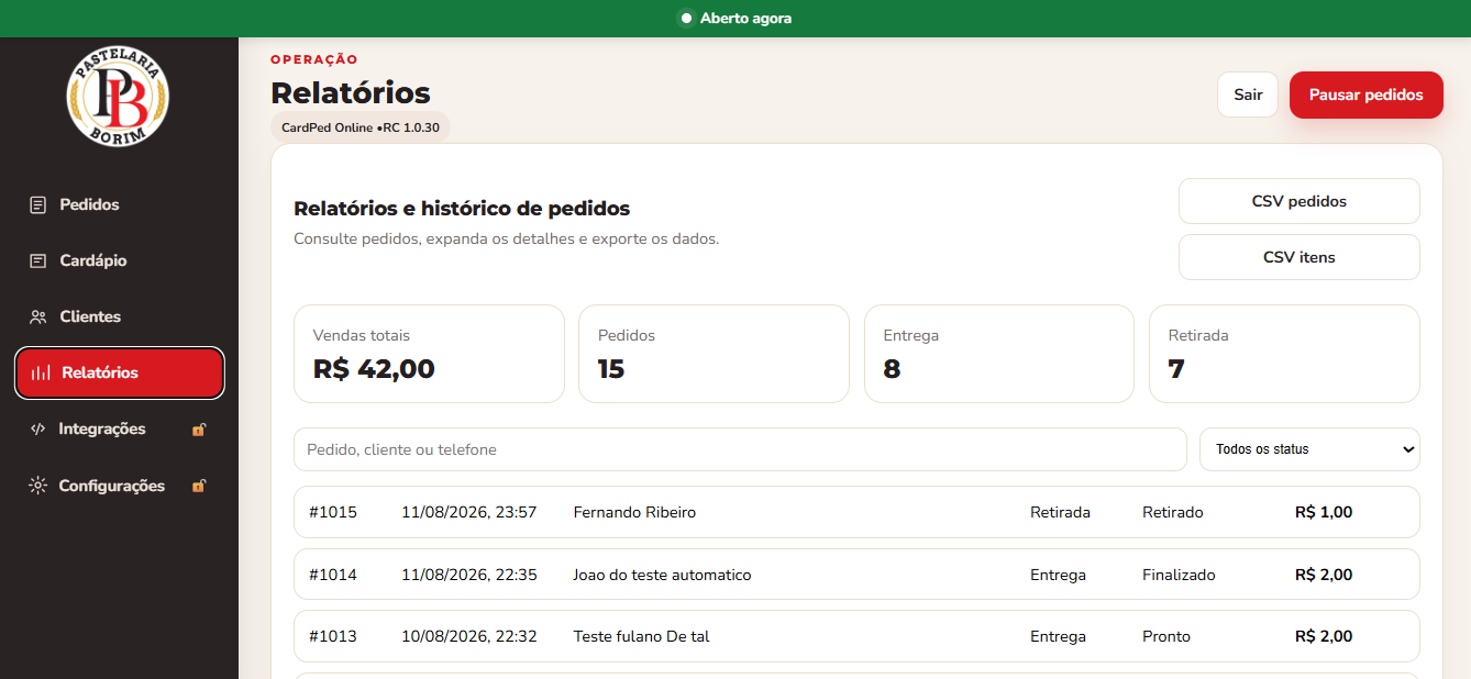 Relatórios reais do CardPed